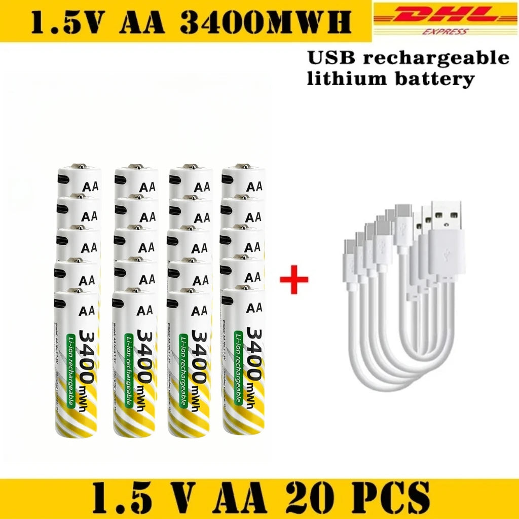 Li-ion AAA and AA Rechargeable Batteries USB Lithium-ion 3400mWh 1.5V AA Rechargeable Batteries+900mWh 1.5V AAA Battery Oasis Select AAA 20pcs-USB 1