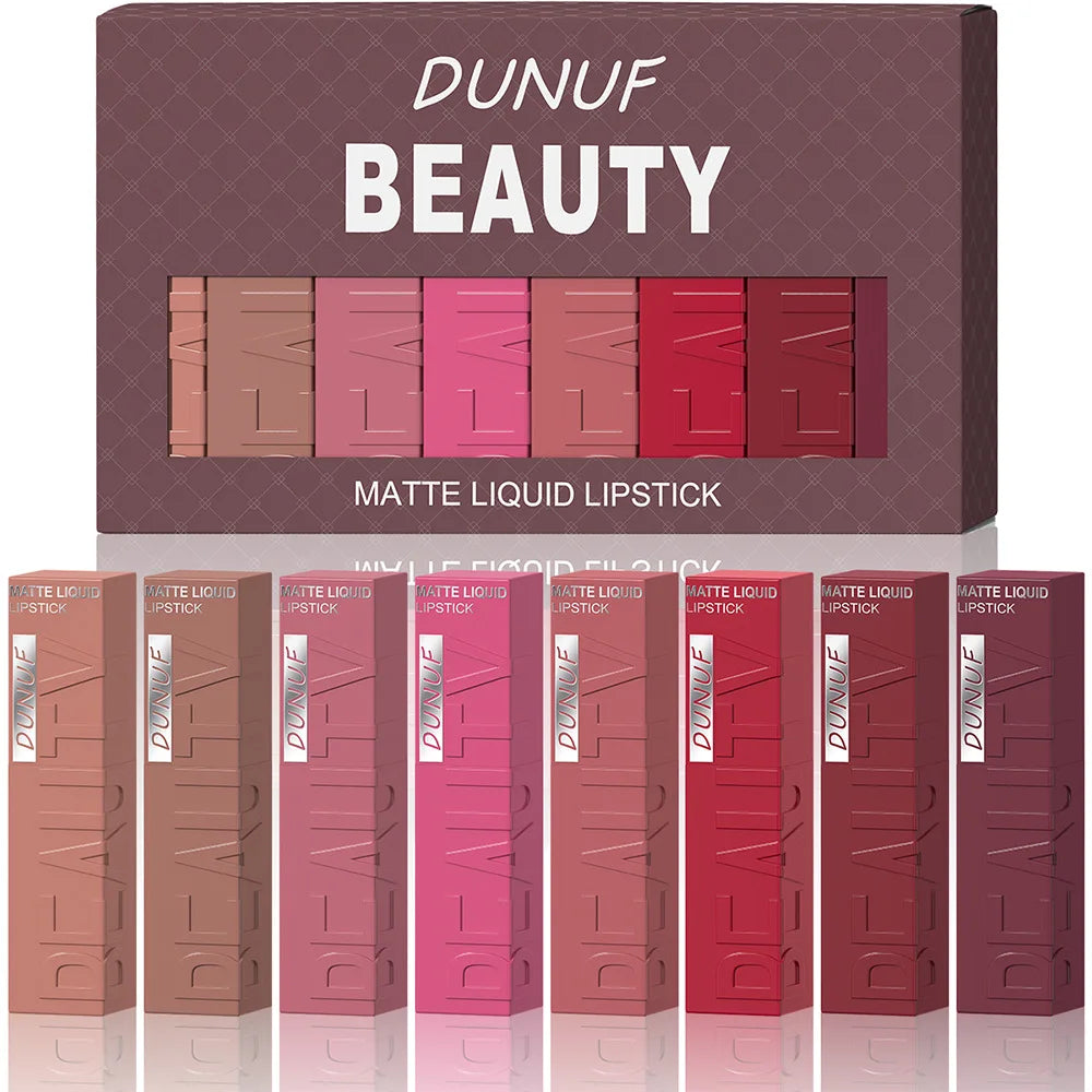 DUNUF 8-Piece Velvet Matte Liquid Lipstick Set – Waterproof