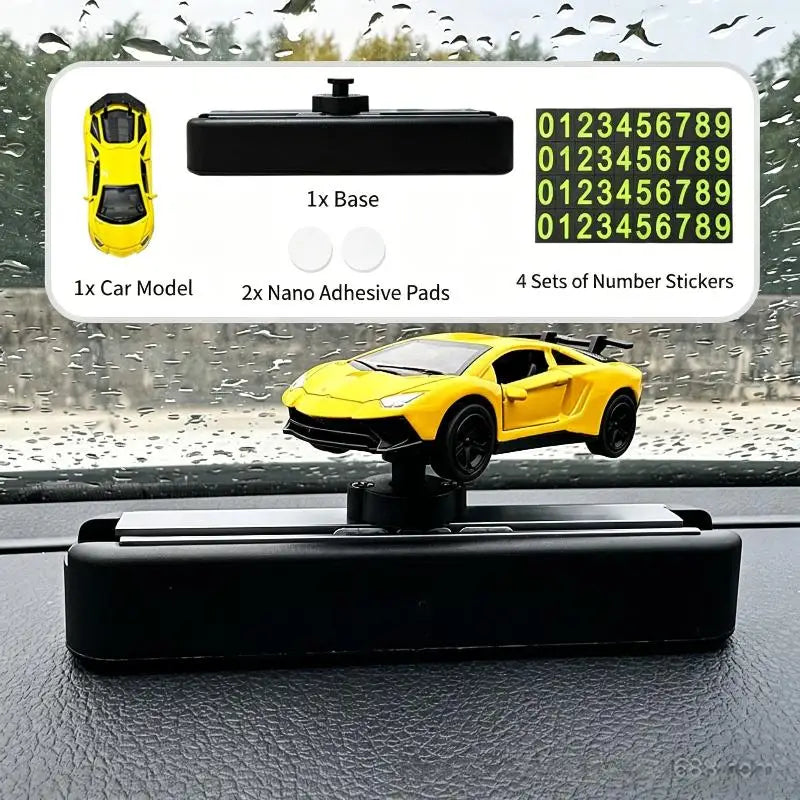 Car Dashboard Decorations With Temporary Parking Number Plate Drift & Turn Mini Car Model Ornament Dynamic Interactive Oasis Select D