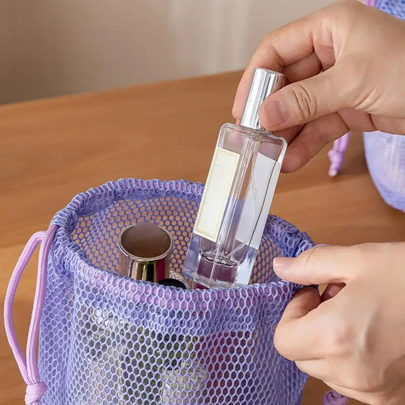 Nylon Mesh Drawstring Pouch – Travel & Cosmetic Organizer