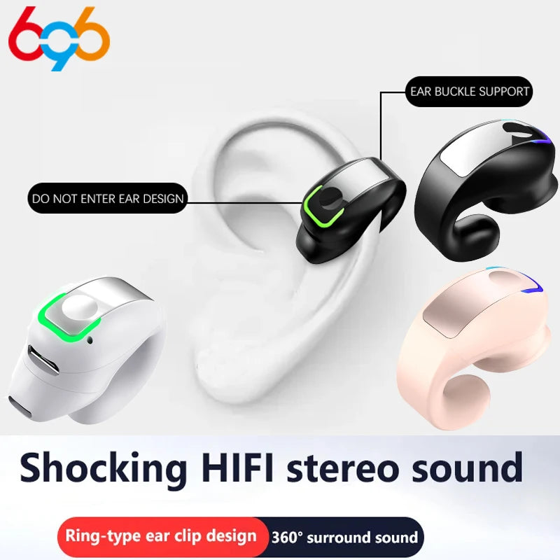 Headset With Microphone Bluetooth 5.3 Ear Clip Headphone TWS Wireless Earphone Single In-Ear HD HiFi Stereo Touch Control Sports Oasis Select