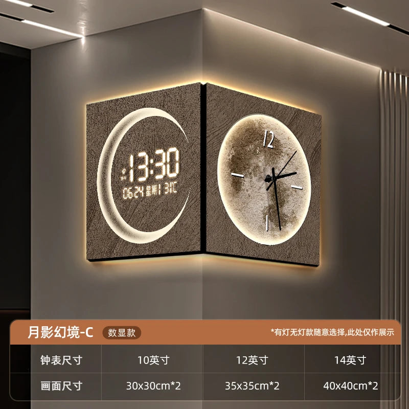 Double Corner Clock Creative Living Room Perpetual Calendar Digital Display Corner Clock Electronic Decorative Wall Clock Oasis Select C 35cm x 35cm Plug in