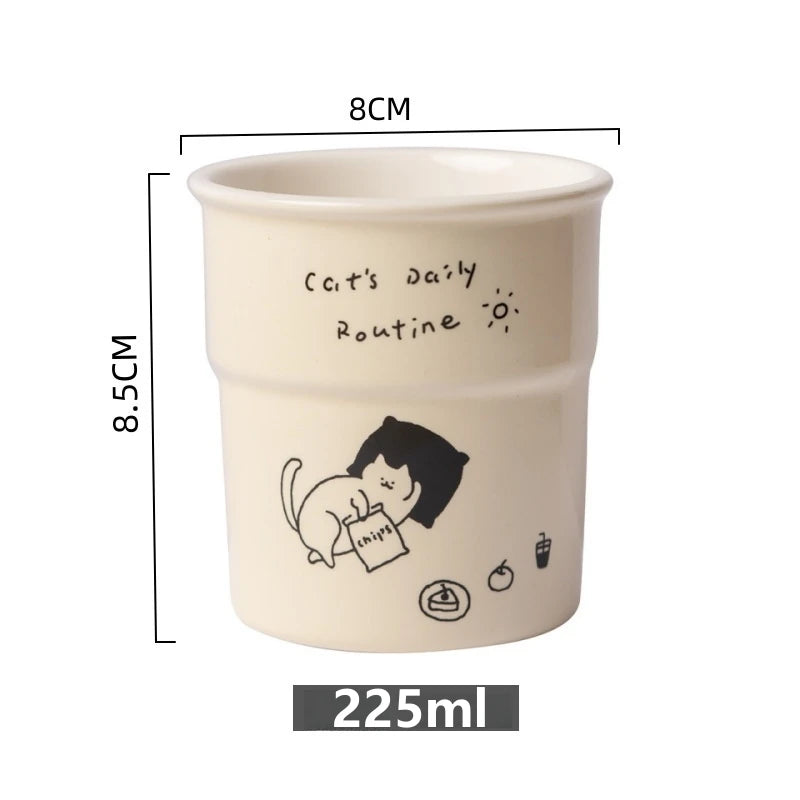 225ml Ceramic Cup Cute Cat Illustrations Coffee Cup for Kitchen Coffee Shop Restaurant,Latte Mug,Drinkware Gift Souvenir Oasis Select