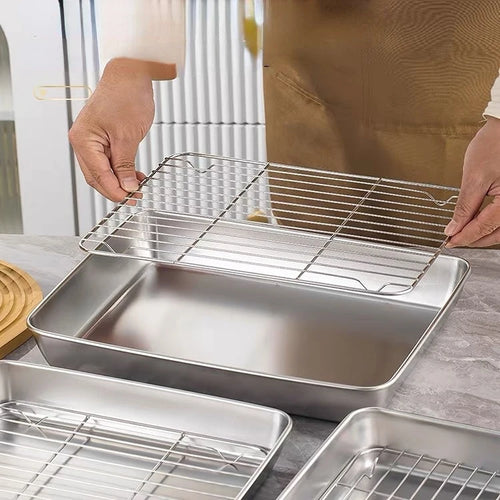 Food Grade 304 Stainless Steel Baking Tray Set Detachable Cooling Rack Oven BBQ Grilling Roasting Kitchen Baking Essentials Oasis Select