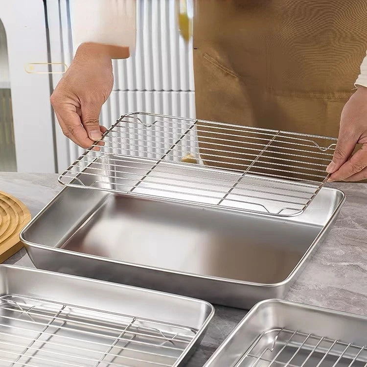 Food Grade 304 Stainless Steel Baking Tray Set Detachable Cooling Rack Oven BBQ Grilling Roasting Kitchen Baking Essentials Oasis Select