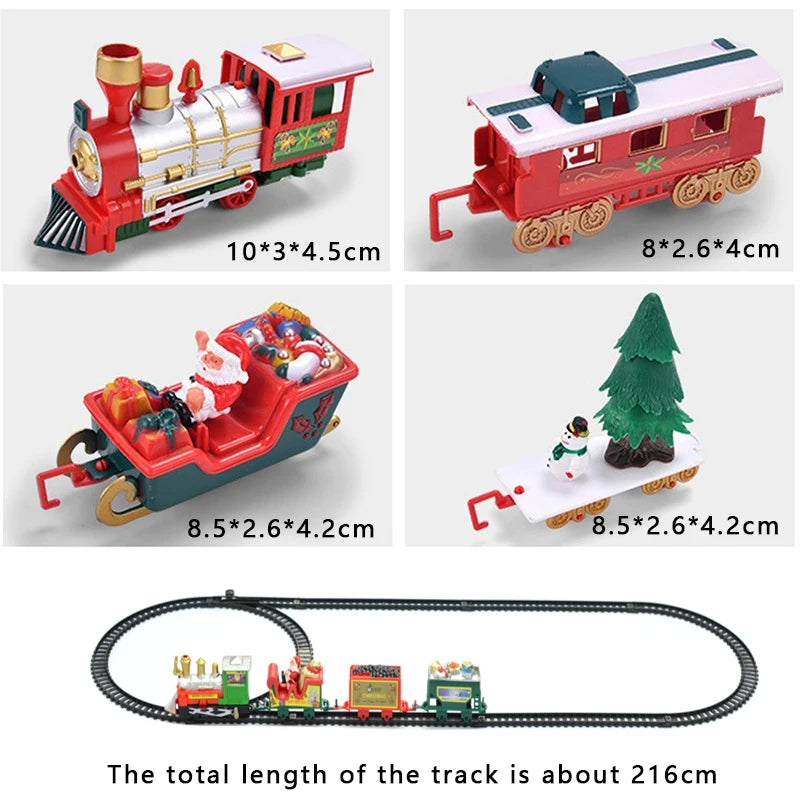 Electric Christmas Train Toys Christmas Tree Decoration Train Track Frame Railway Car With Sound&Light Rail Car Christmas Gifts Oasis Select 39x30x5