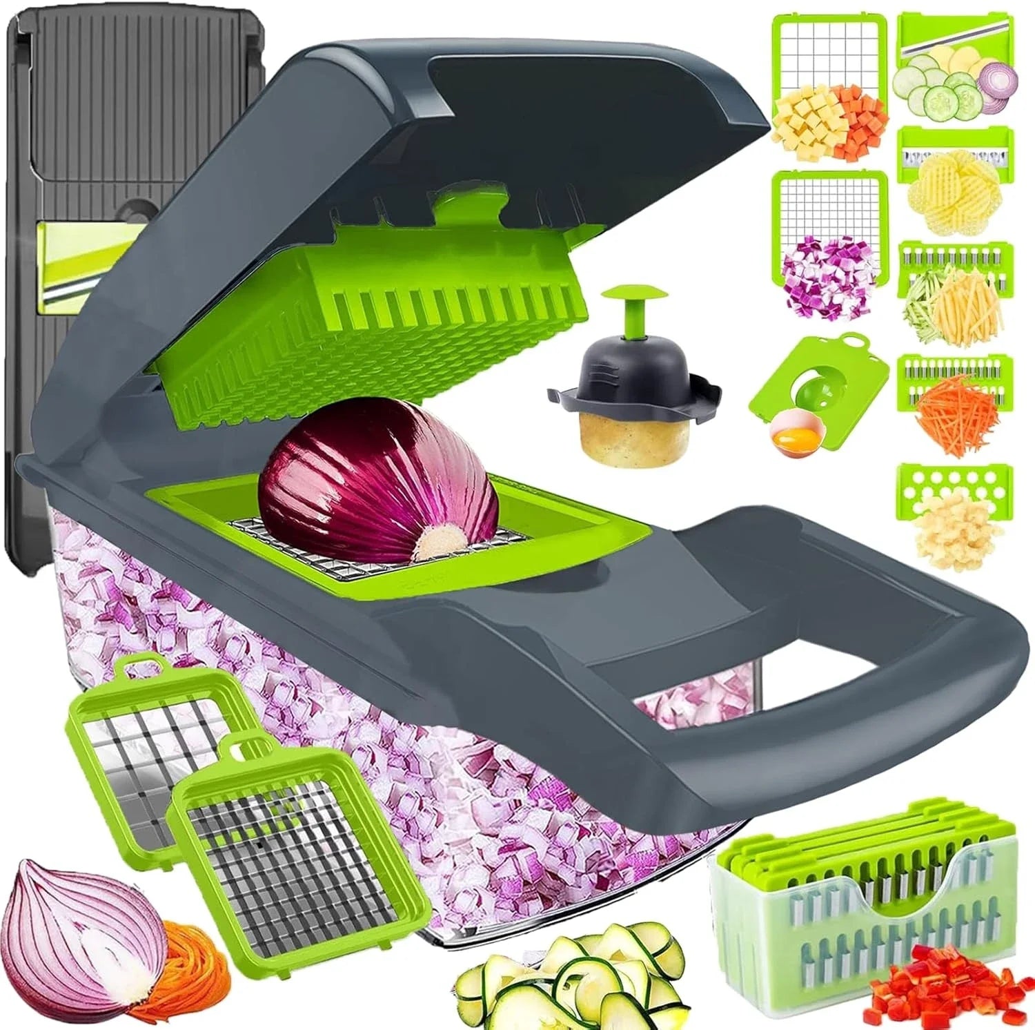 Pro-Series 16-in-1 Vegetable Chopper, Dewpeton Mandoline Slicer, Veggie Chopper, Food Chopper with Container, Vegetable Cutter Oasis Select