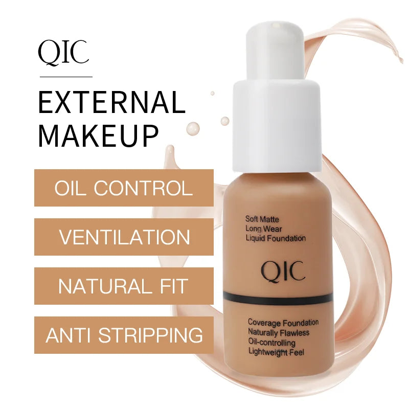 QIC Matte Liquid Foundation – Waterproof, Oil-Control, 5 Shades