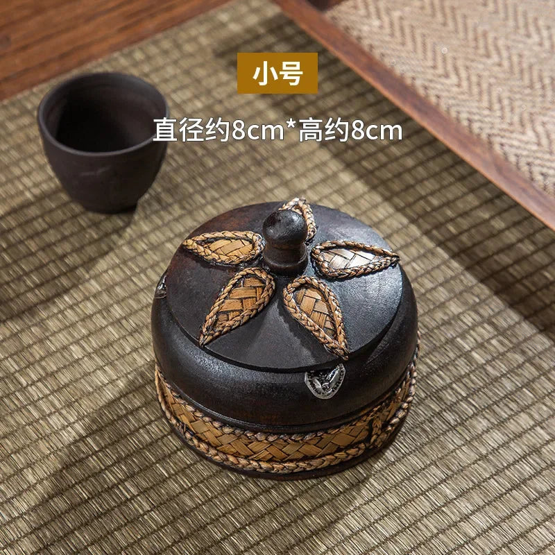 Solid Wooden Ashtray with Cover New Chinese Retro Home Living Room Office Tea Table Zen Decoration Creative Ashtray Oasis Select 8cm
