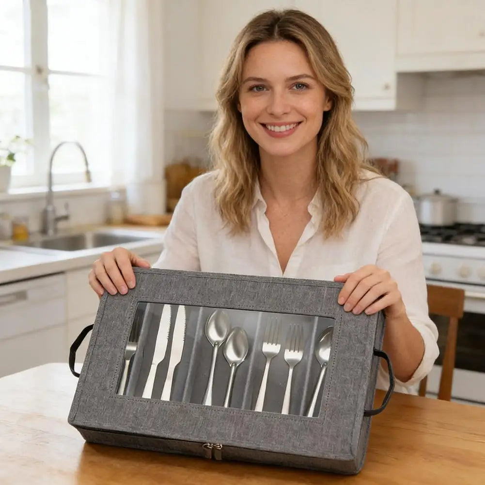 5-Compartment Flatware Organizer with Zipper Lid | Cutlery Box