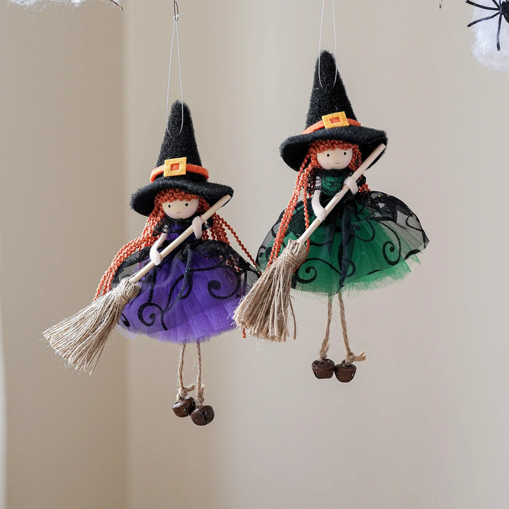 Creative Scary Halloween Apron Witch Doll Funny Cute Broom Witch Decoration Handicraft Halloween Witch Pendant Cosplay Party Oasis Select