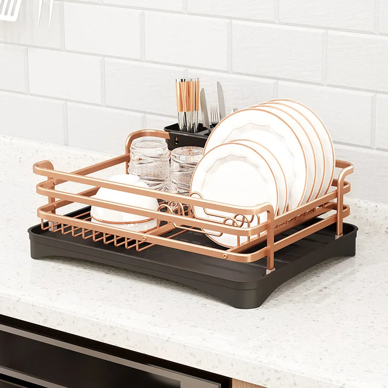 Kitchen Shelf Dish Drain Rack Diversion Drain Dish Rack Multifunctional Household Countertop Single Layer Cutlery Rack Oasis Select