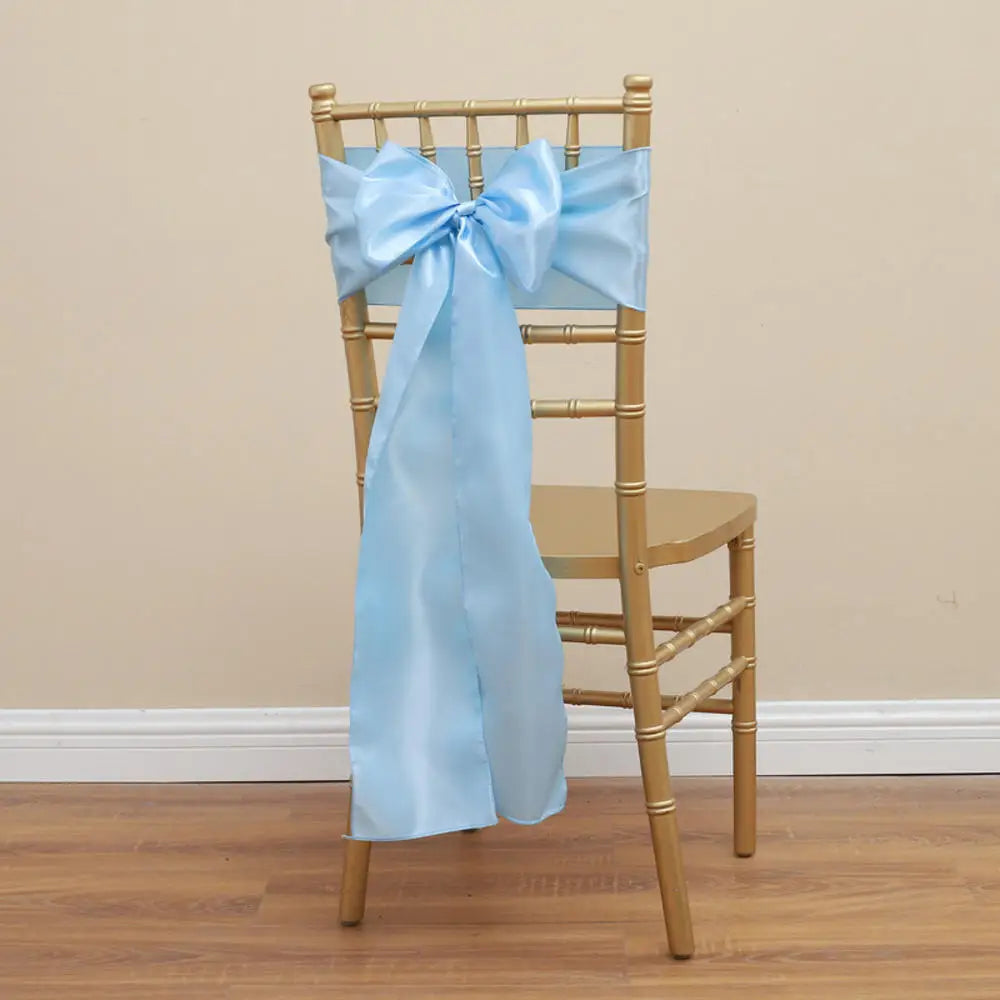 Wedding Decoration Spandex Chair Sashes Ready Made Bow Tie No Need To Tie Stretch Bands BIrthday Party Holiday Hotel Festival Oasis Select Sky Blue