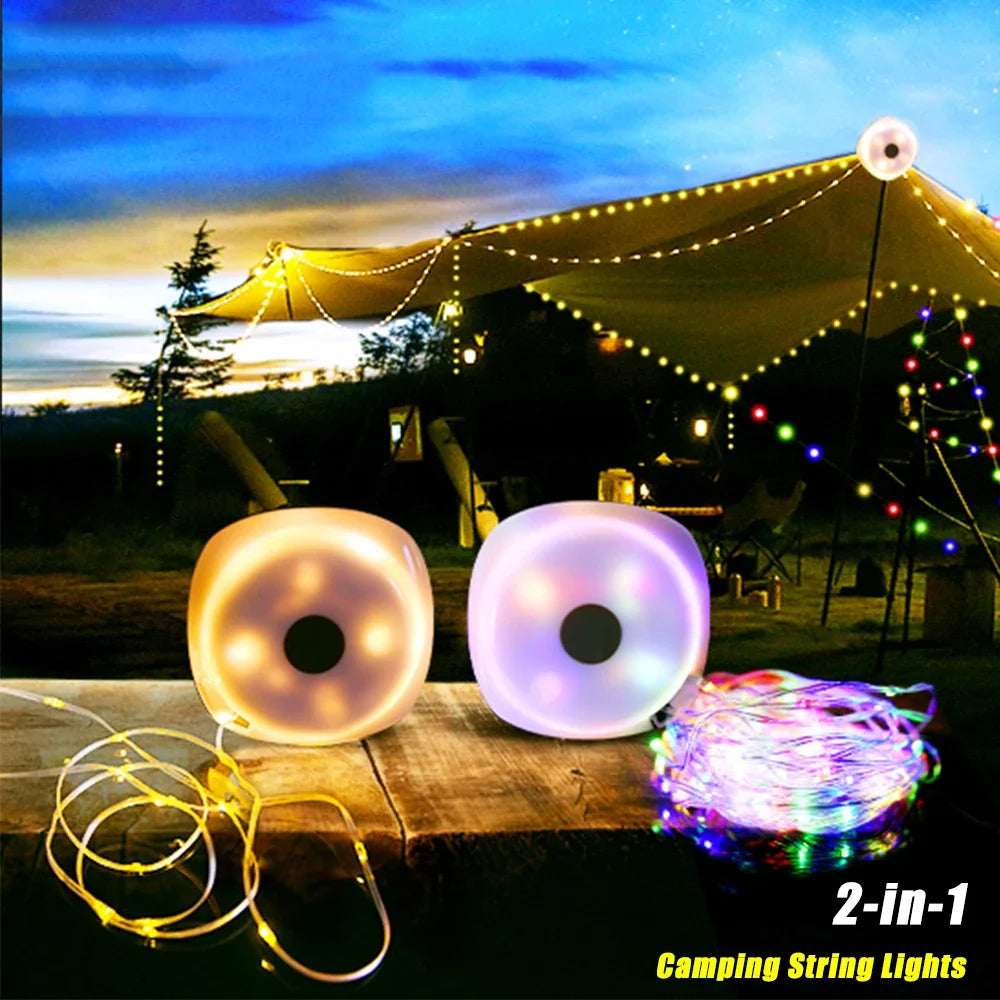 Camping String Lights,33Ft Light with Lanterns (2 in 1 Design),Camping Lights 2000mAh,IPX6 Waterproof,Rechargeable Flashlights Oasis Select