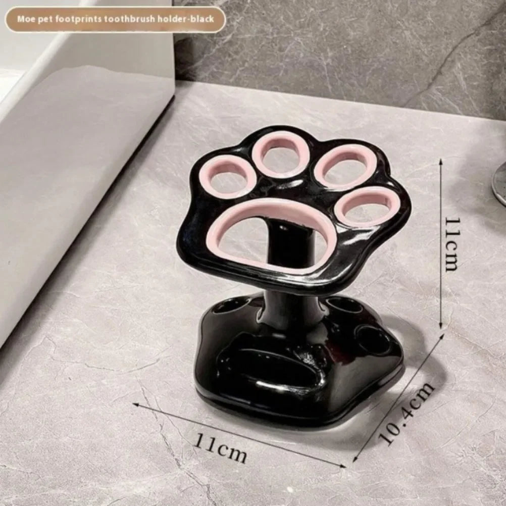 Cat Paw Shape Ceramic Toothbrush Holder Cute No Punching Toothbrush Holder Base Makeup Brush Storage Bathroom Accessories Tool Oasis Select A