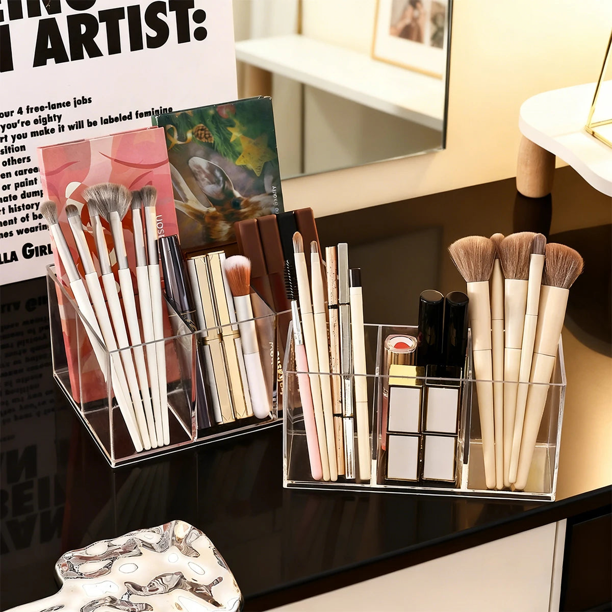 1pc Desktop Acrylic Transparent Makeup Brush Storage Box Organizer Portable Lipstick Makeup Brush Makeup Pen Holder Storage Box Oasis Select