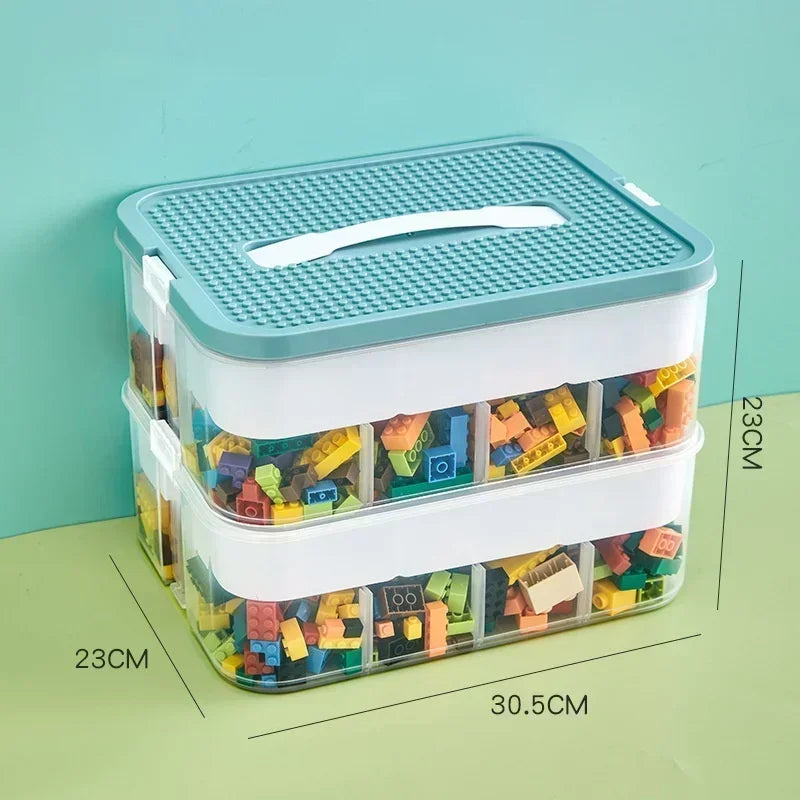 Stackable Building Block Storage Box Transparent Dustproof Moisture-proof Plastic Storage Boxes Kids Lego DIY Educational Toys Oasis Select 2 layer Green