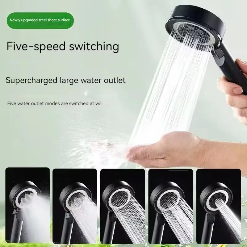 Black Silver Shower Head High Pressure 5 Modes Water Saving Nozzle Powerful Pressurized Spa Handheld Showers Bathroom accessorie Oasis Select