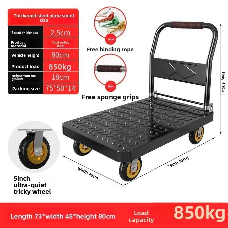 Steel plate pulling trolley trolley trolley handling thickened foldable portable silent trailer pulling flat truck Oasis Select 73-48-5-D
