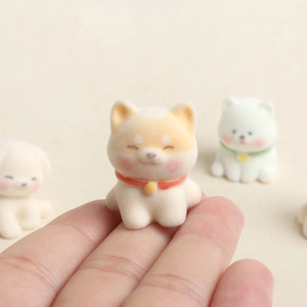 Cute Flocked Resin Puppy Figurine | Mini Dog Desk & Car Ornament