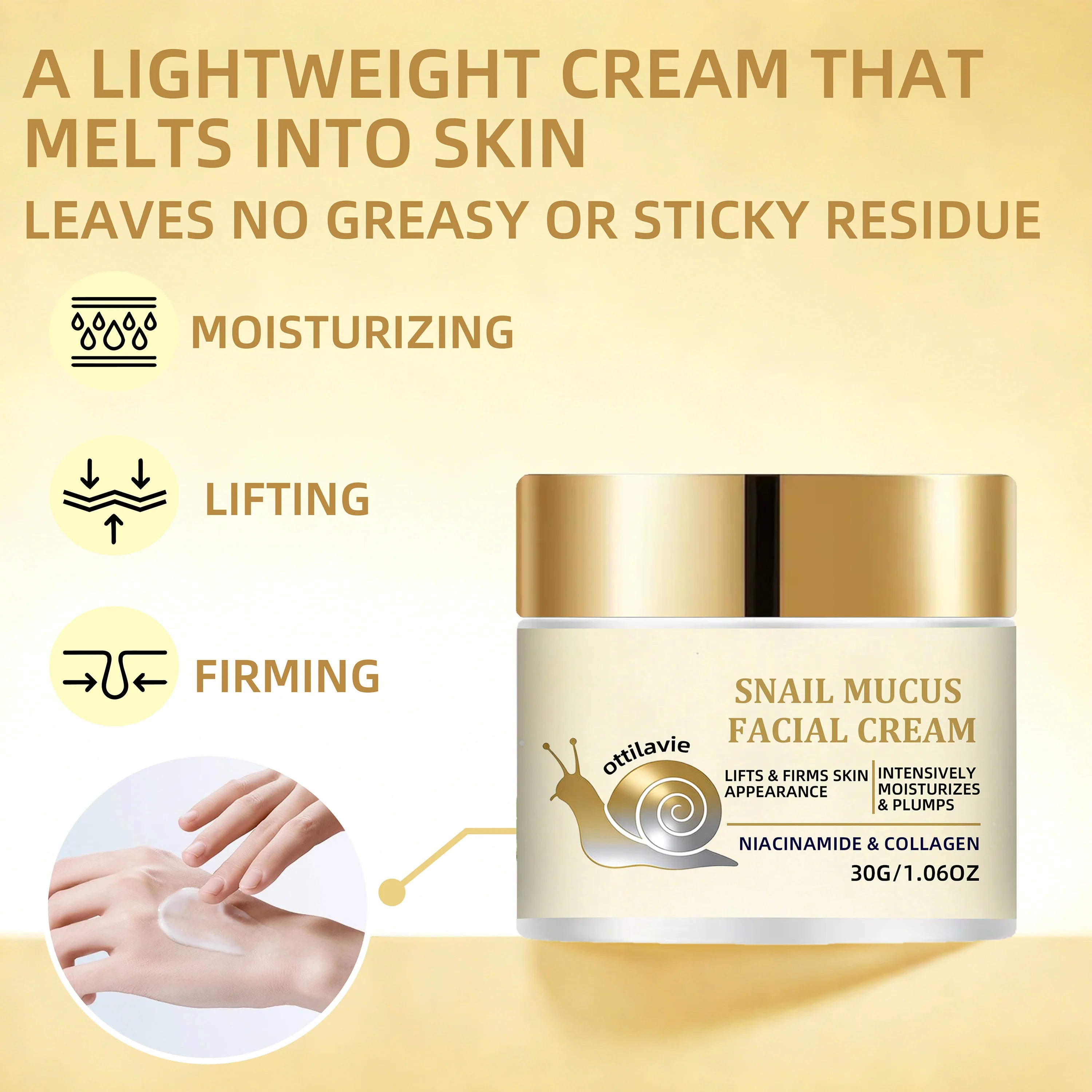 Ottilavie Snail Mucin Facial Cream | Deep Hydration | Nourishing Formula, Suitable for All Skin Types | Daily Skincare Essential Oasis Select