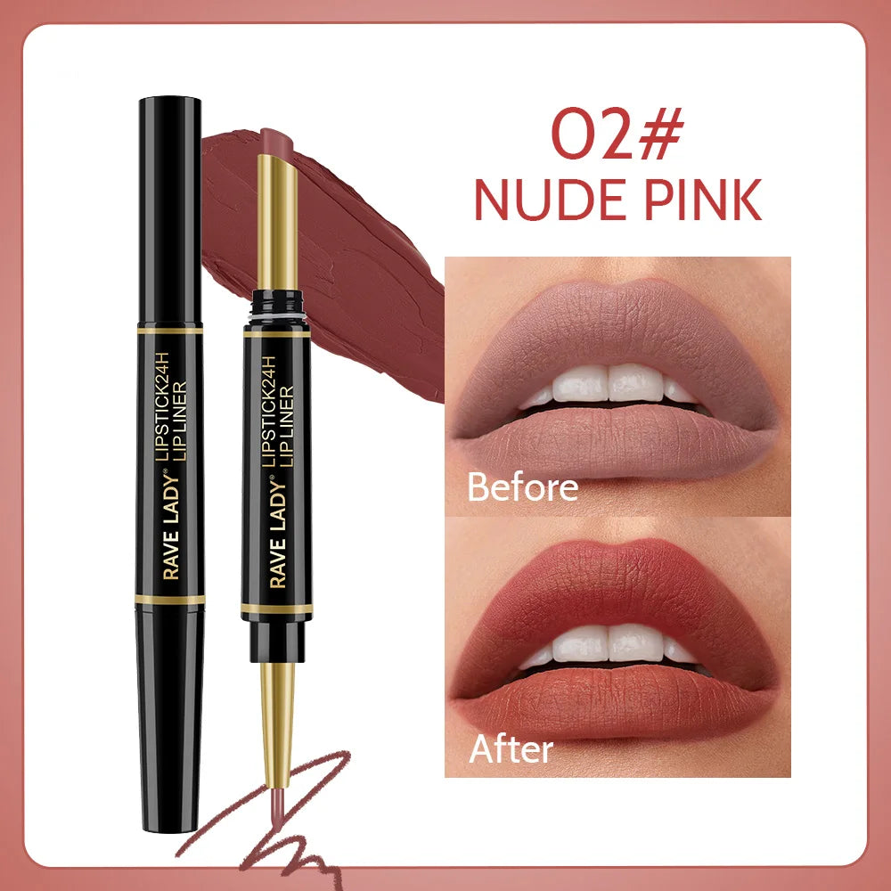 Rave Lady 2-in-1 Matte Lipstick & Lip Liner Pencil – 6 Shades