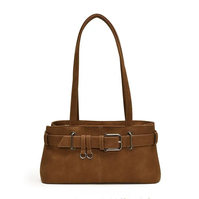 Vintage Solid Color Tote Bag Large Capacity Shoulder Handbag for Women Commute Shopping Daily Use Oasis Select Brown