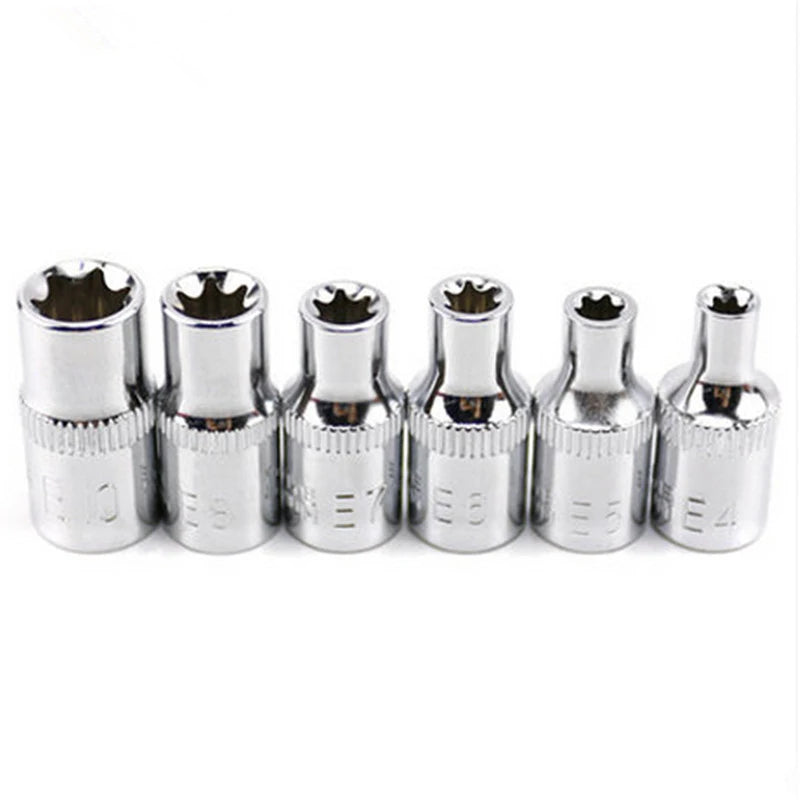 6pcs 1/4Inch Drive Socke Set For Torx Star Female Bit E Socket Wrench Set E4 E5 E6 E7 E8 E10 Car Repair Tools Oasis Select