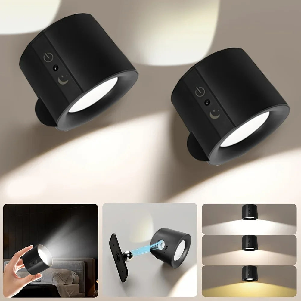 USB Rechargeable Wall Light 360° Rotatable Magnetic Wall Lamp with Remote Control LED Double Sided Wall Lamp for Bedroom Hallway Oasis Select