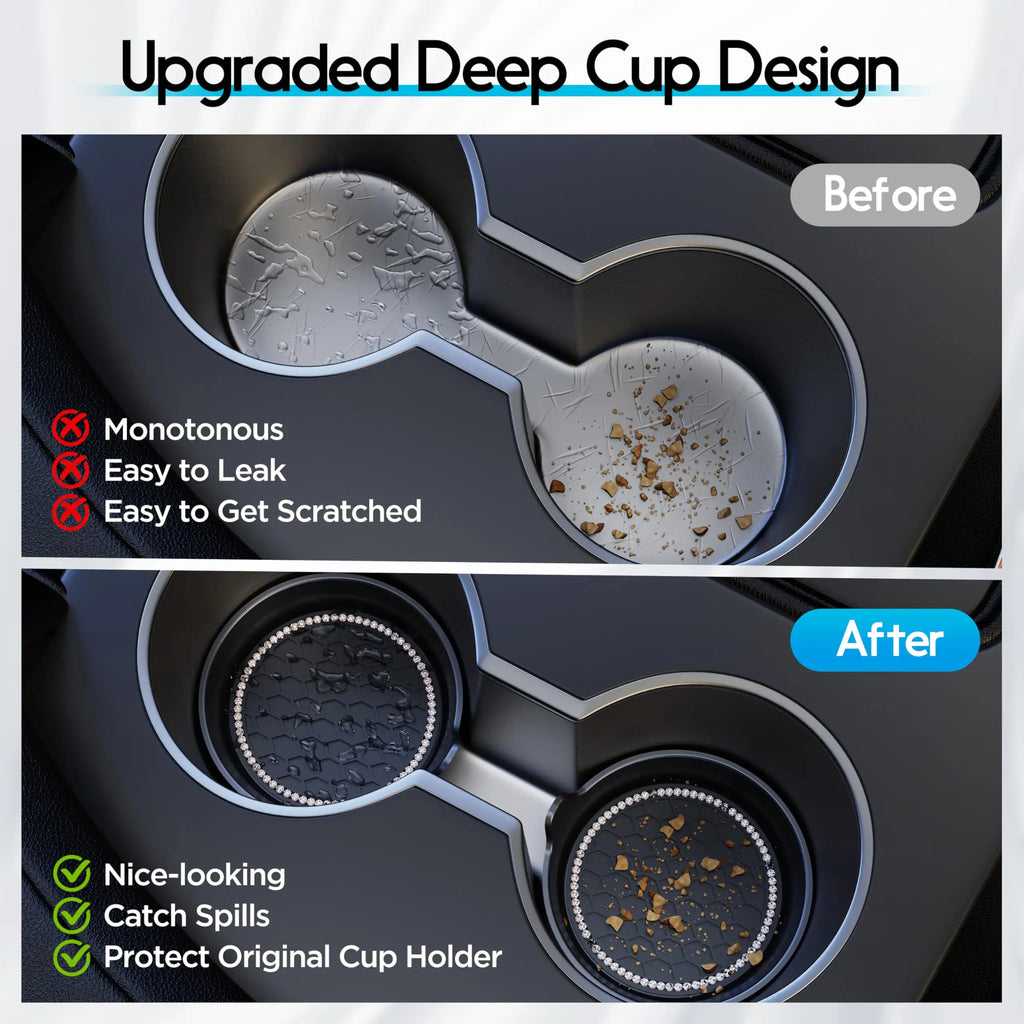 Rhinestone Car Cup Holder Coasters | Non-Slip Silicone Inserts