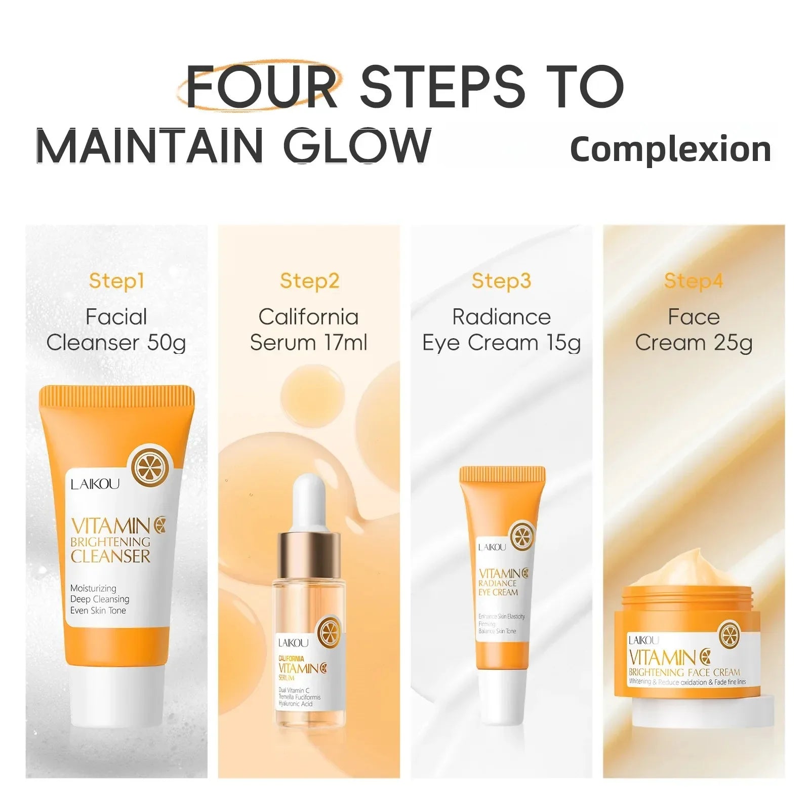 Anti Aging Vitamin C Brightening Skin Care Kit Hydrating Serum Moisturizer Eye Cream Face Treatment Cleanser Oasis Select