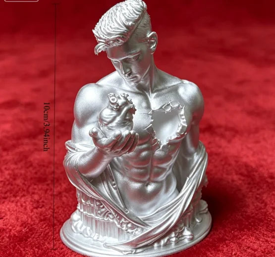 Broken Chest Male Bust Figurines 3D Printed Man Holding Anatomical Heart Sculpture Art Tabletop Decor for Home Office Desk Study Oasis Select Heart Male Silver