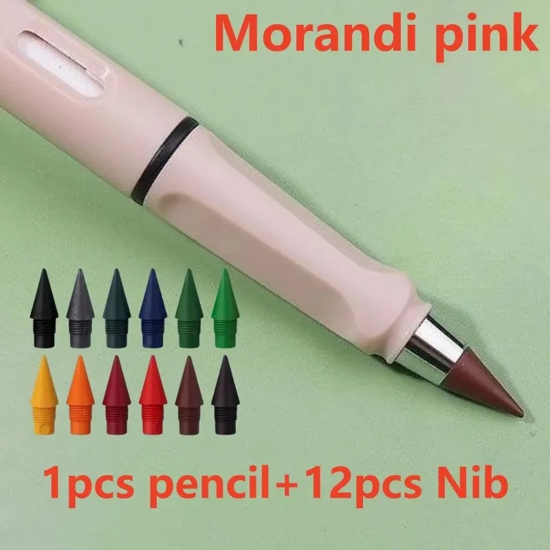 1/2set Kawaii 12 Colors Eternal Pencil No Ink Unlimited Pencils School Kids Art Painting Color Sketch Writing Stationery Oasis Select 1set Morandi pink