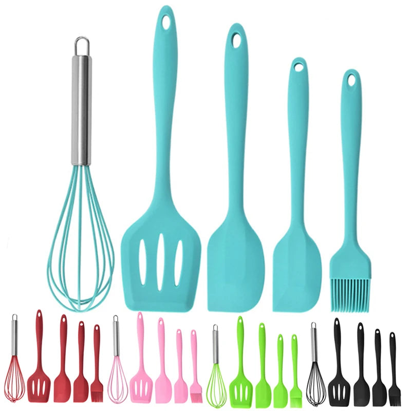 Silicone Kitchenware Cooking Utensils Set Non-stick Cookware Spatula Shovel Egg Beaters Wooden Handle Kitchen Cooking Tool Set Oasis Select