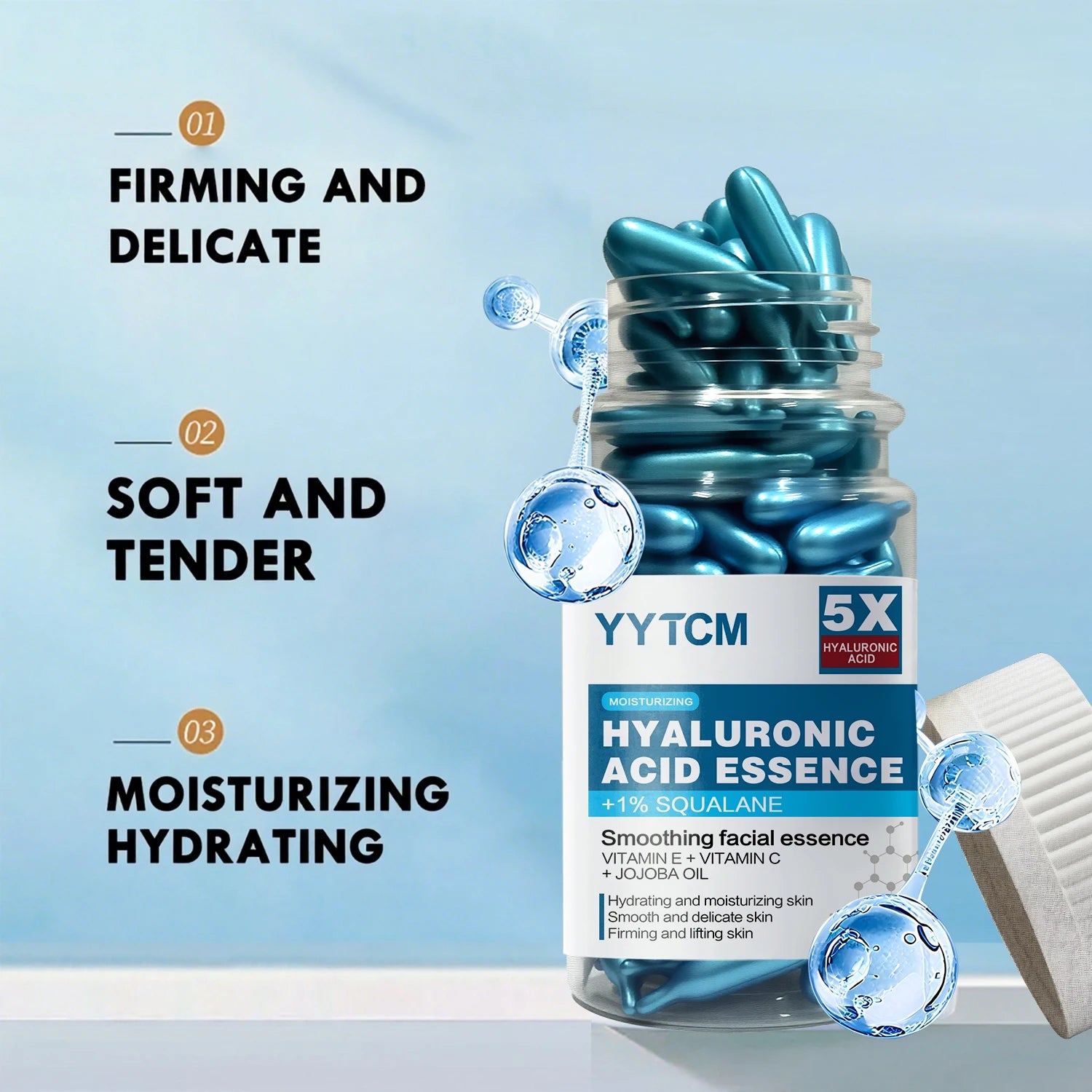 Hyaluronic Acid Capsule Essence – Squalane, Vitamin C & E | 90ct Face Capsule Serum Oasis Select