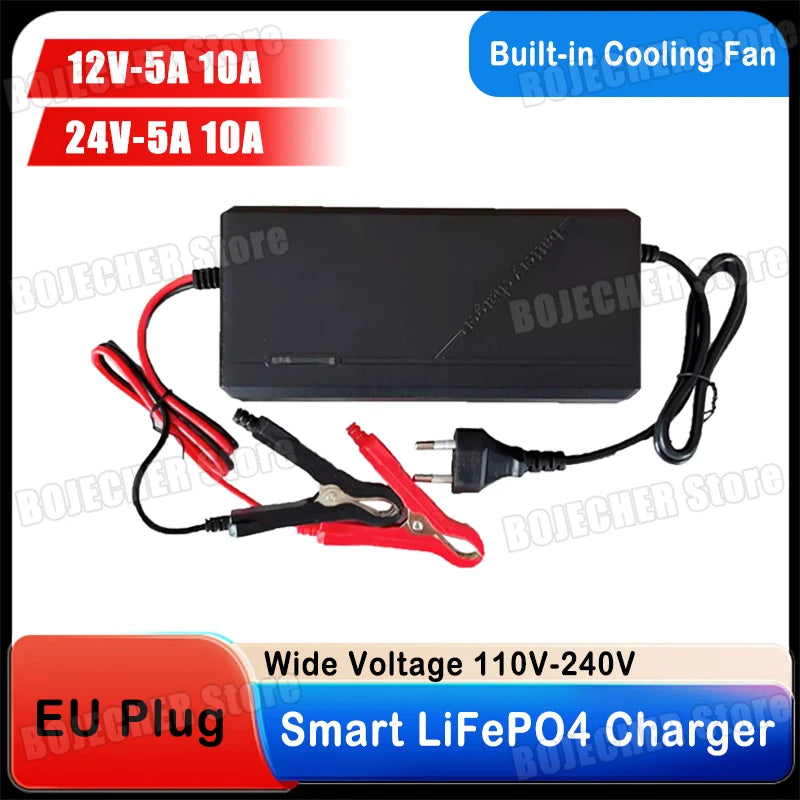 12V 24V 5A 10A Smart Lifepo4 Charger 14.6V 29.2V 4S 8S High Power LiFePO4 Charger AC110-240V Lithium iron Phosphate Battery Pack Oasis Select