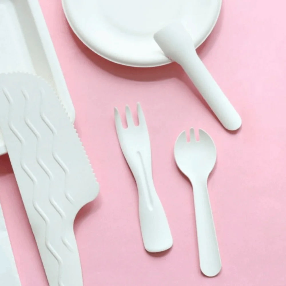 100Pcs Individual Packing Disposable Spoon Fork Eco-Friendly Degradable Mini Paper Fork Spoon Thickened Durable Oasis Select