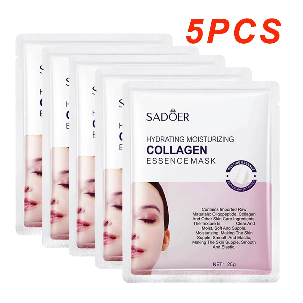 5-Pack Hyaluronic Acid Collagen Hydrating Sheet Face Masks