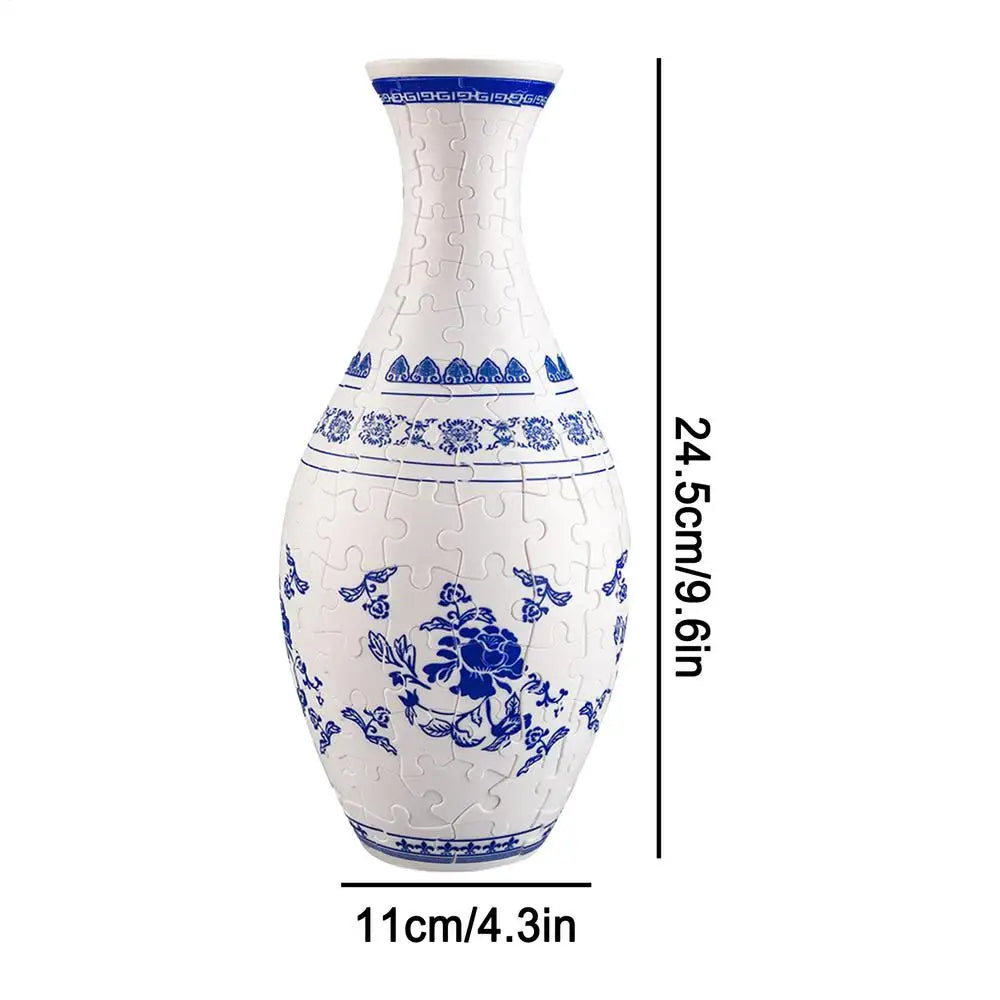 3D Vase Puzzle Puzzle Vase Jigsaw Puzzle Planter Flower Vase Puzzle Made By 160 Curved Puzzle For flower arranging decoration Oasis Select blue and white