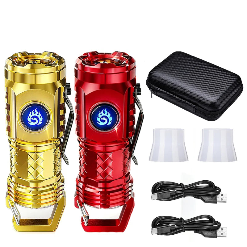 Powerful Mini Handheld Flashlight USB Rechargeable Pocket Torch for Outdoor with 5 Modes Camping Hook Lantern Tent Light Oasis Select Package List Fixed Focus