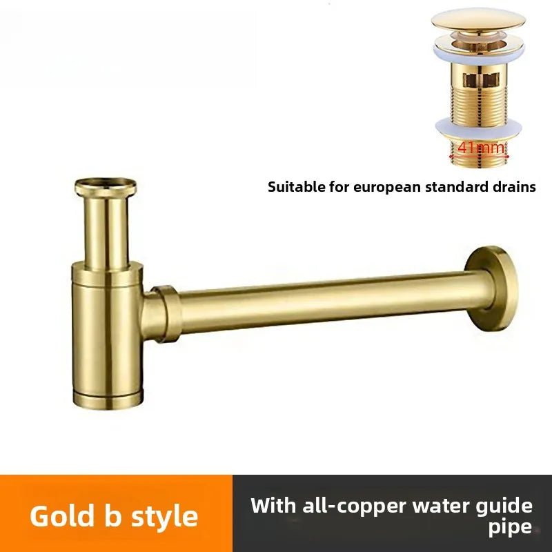Brass Modern Round Bottle P trap 1 1/4, Sink Drain Pipe P trap Kit Antique with Pop up Drain Oasis Select B