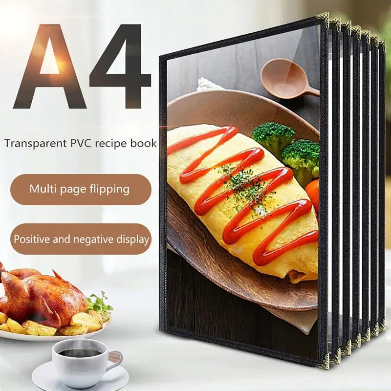 Foldable A4 PVC Menu Cover Transparent Double Panels Reusable Holder for Family Gathering Dinner Party Oasis Select