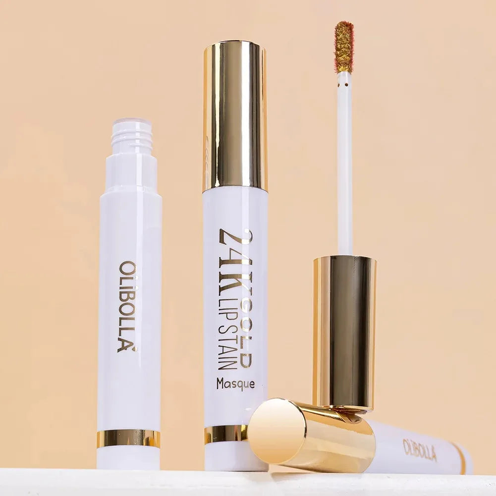Lip Stain Liquid Lipstick, 4 Colors Dual-use Matte Base & Metallic Gold Flake Top Coat, Long Lasting Shimmer Lip Makeup Oasis Select