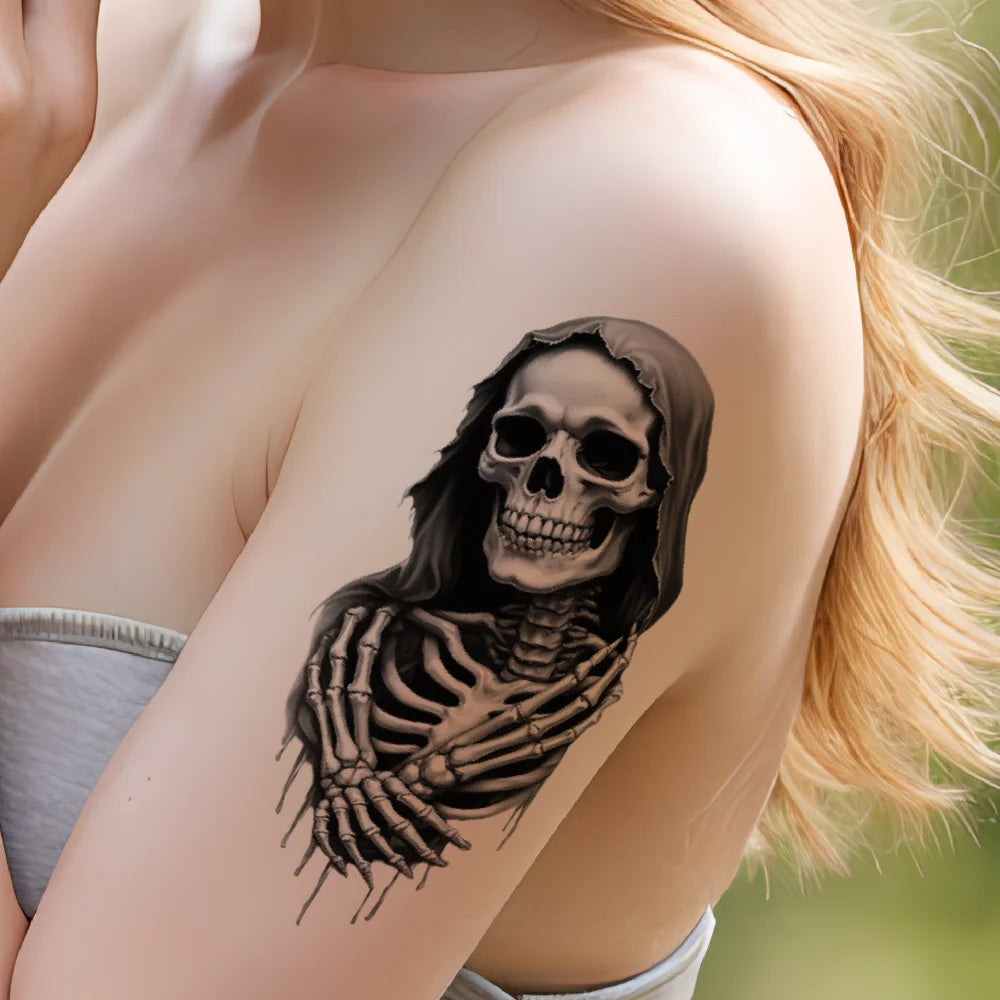 3-Pack Black & Grey Realism Temporary Tattoos – Roses & Skeleton