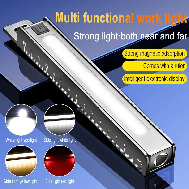 COB Work Pen Light LED Folding Work Flashlight with Magnet Portable Torch Rechargeable Outdoor Multi-Function Ruler Flashlight Oasis Select