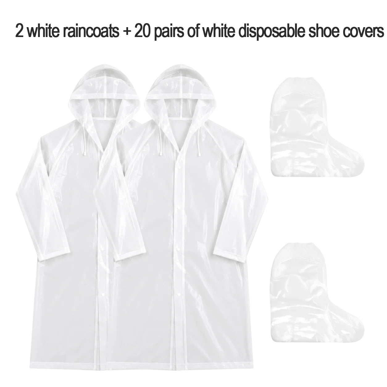 White Raincoat with 10 Disposable Shoe Covers Waterproof Adult Poncho Set for Outdoor Travel Camping Hiking Rain Protection Gear Oasis Select 2PCS-White