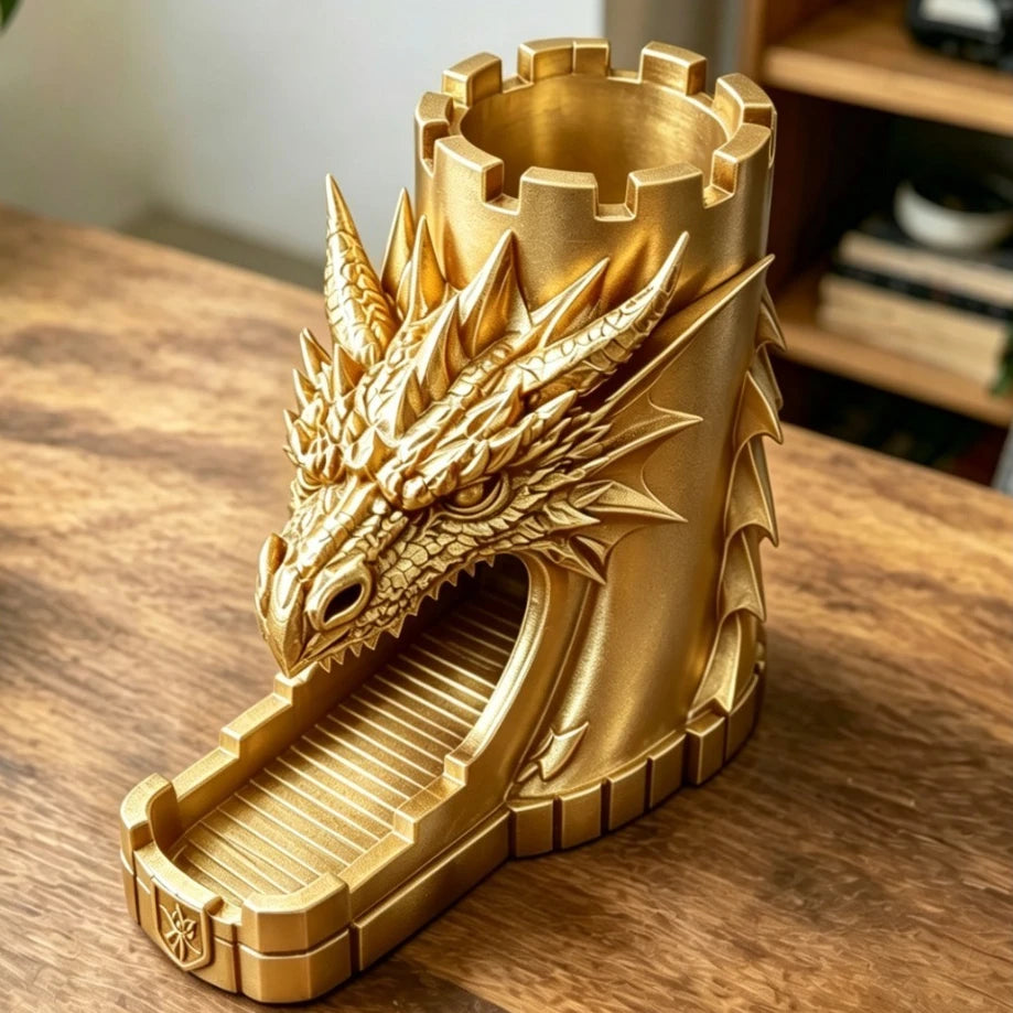 3D Printed Dragon Dice Tower Stair Rolling Design Desktop Game Ornament Retro Style Table Decor Creative Holiday Xmas Gift Oasis Select 1pc Golden