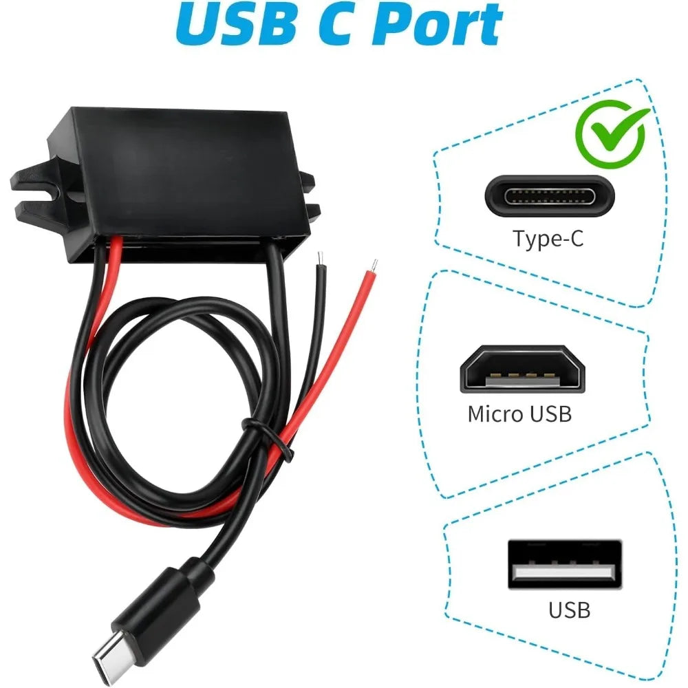 DC To DC 12V/24V To 5V USB Step Down Converter 3A 24W Type-C Output Charging Module Waterproof Durable Buck Module Power Adapter Oasis Select
