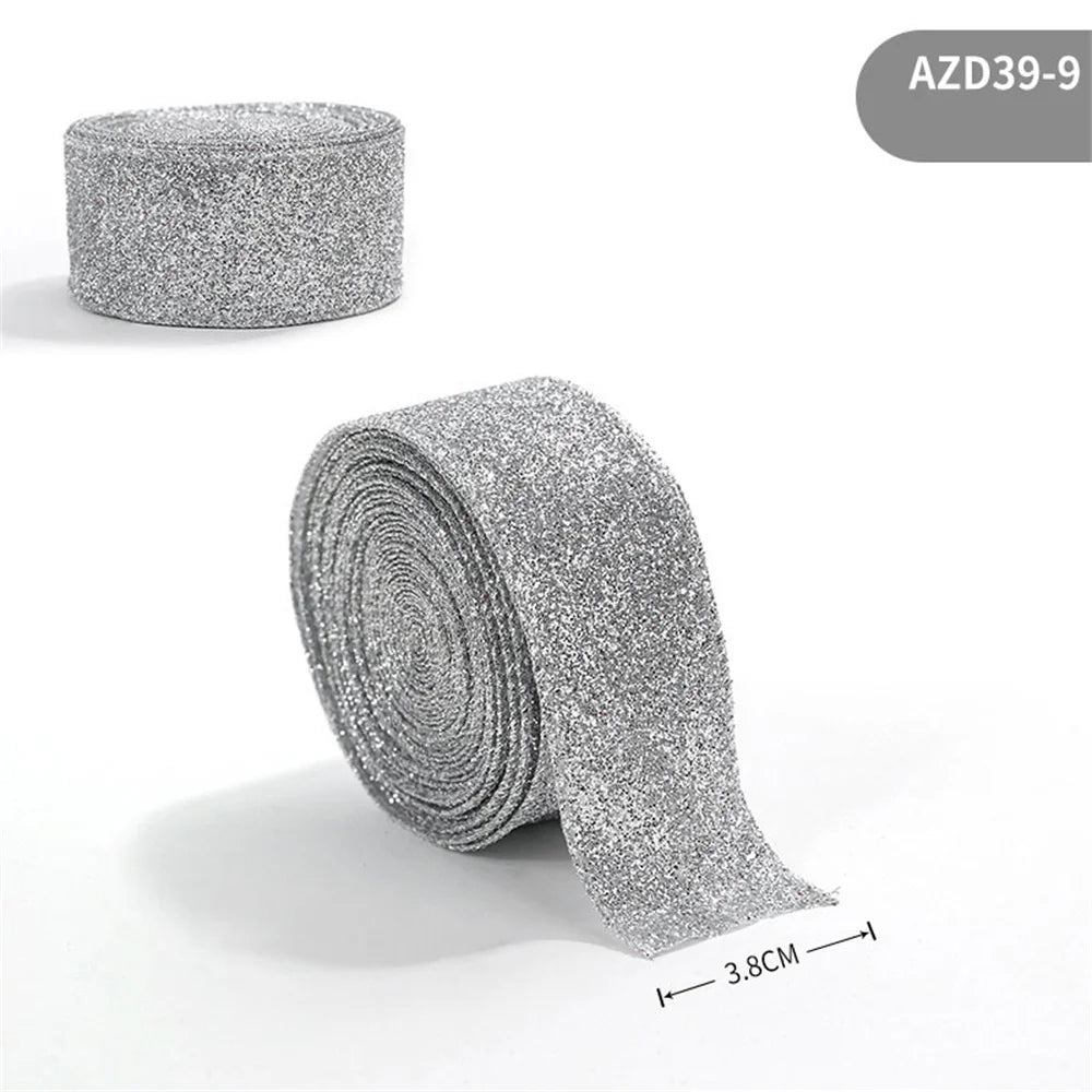 2m Glitter Christmas Ribbon Gold Silver Champagne | Xmas Bow