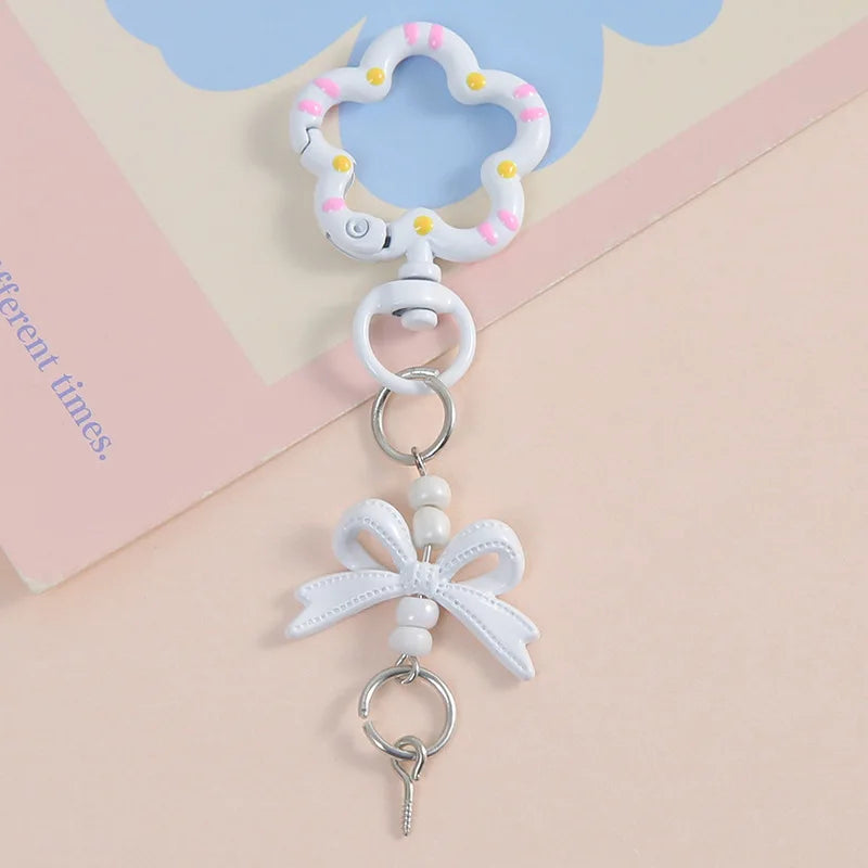 5pcs Candy Color Metal Metal Lanyard Snap Hook Lobster Clasp Bow Charms with Screw Eye Pins for DIY Keychain Crafts Jewelry Make Oasis Select White
